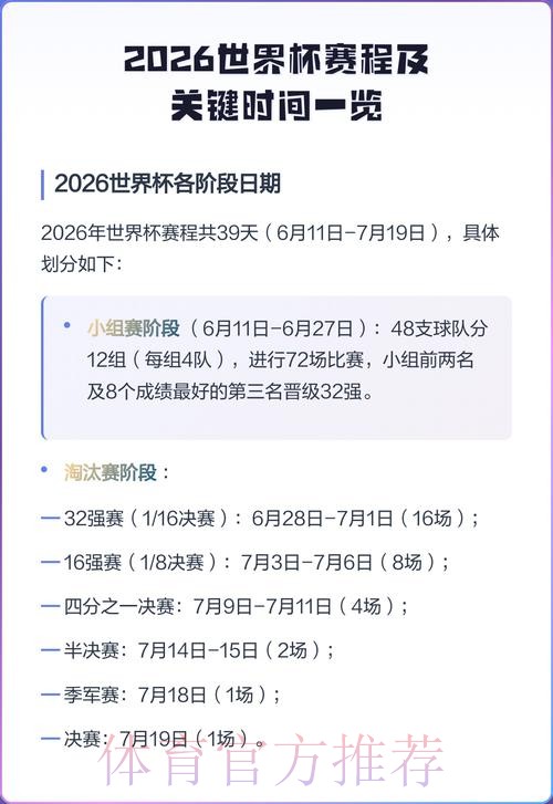 2026世界杯赛事直播时间安排